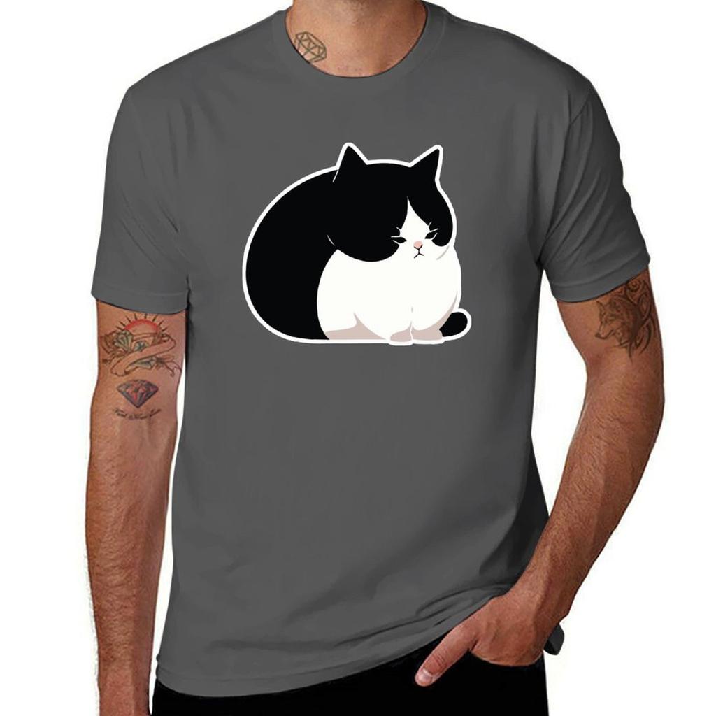 Black And White Chonky Cat Tshirt Lightweight Casual Summer Tshirt