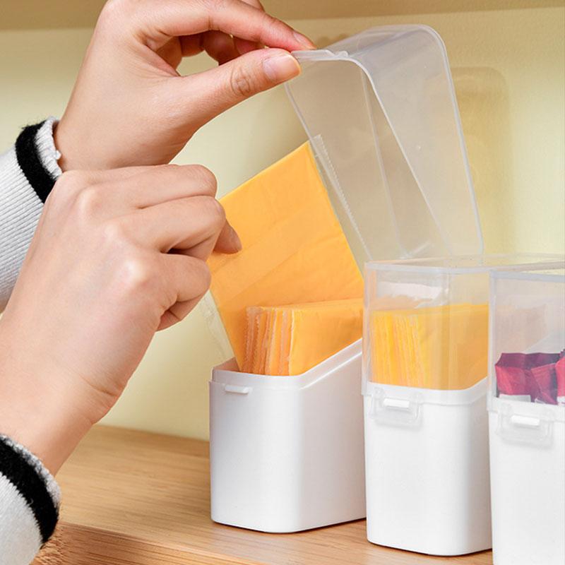 Clear Plastic Refrigerator Storage Box with Hinged Lid and Latch, Refrigerator Side Door Storage Box, Portioned Cheese Slice Box