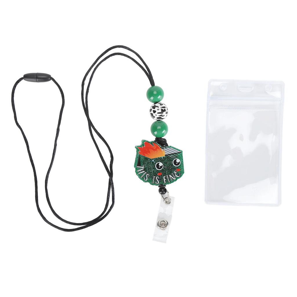 Badge Holder with Lanyard Cartoon Beaded Design Adjustable Nylon Cord Bus Card Holder for Office Sch