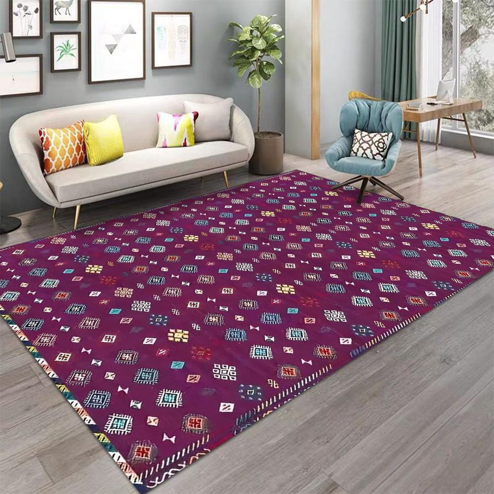 Moroccan Style Area Rug for Home Living Room Carpet Bedroom Rugs Kitchen Floor Mat Non-slip Flannel Rug Machine Washable Doormat