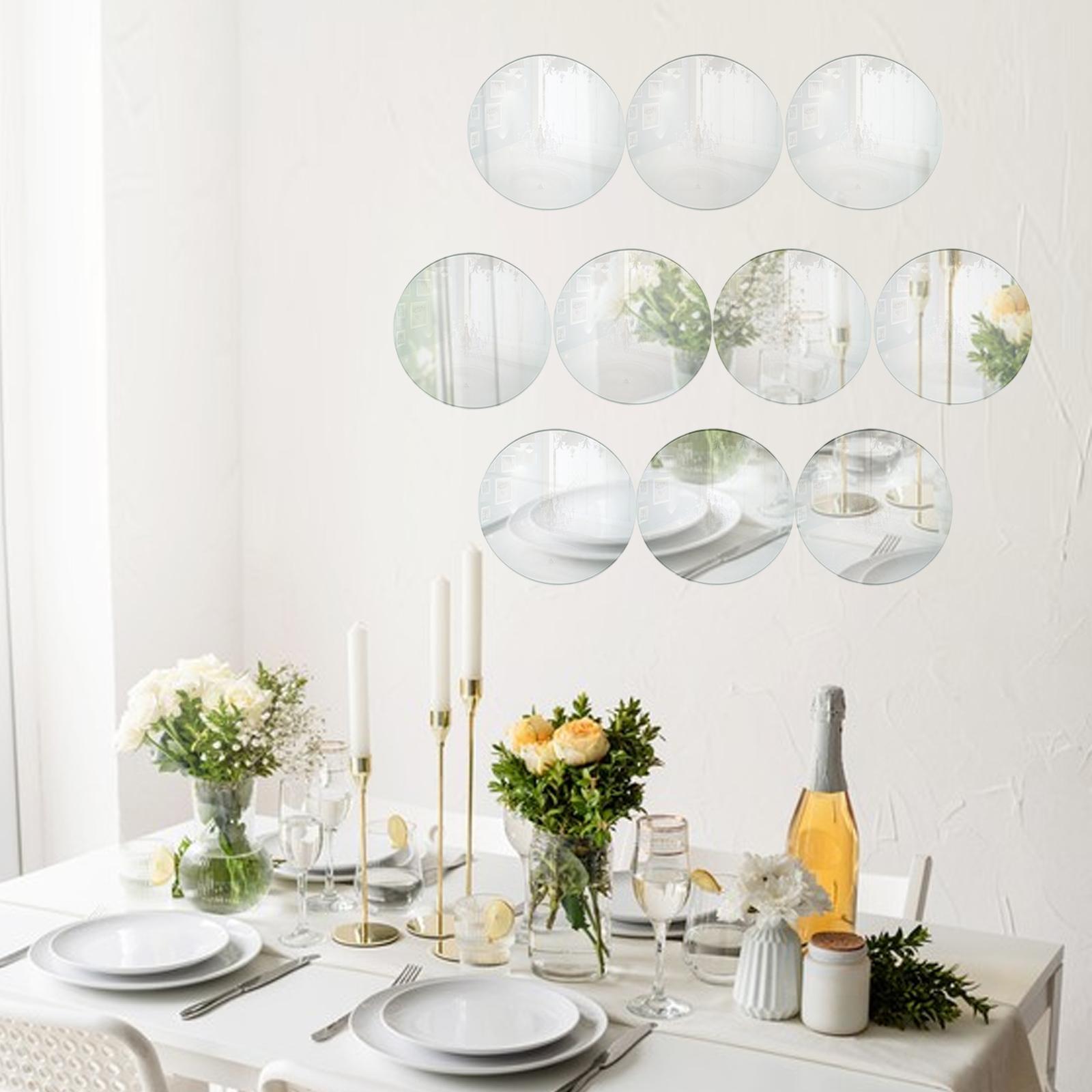 10Pcs Decorative Mirror Trays Acrylic Round Mirror Plates Centerpiece Table