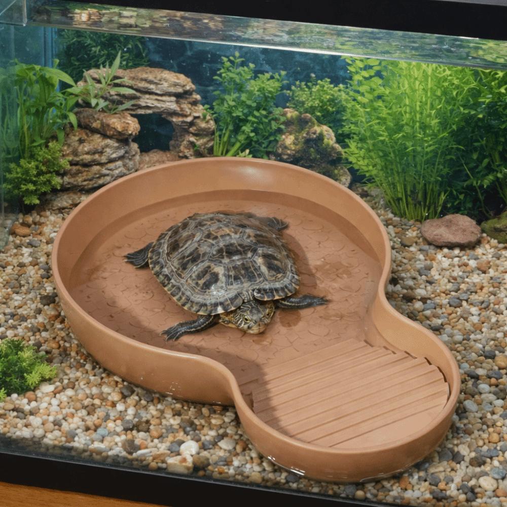 Badtunna för reptiler med bred öppning och ramp, matningshylla för husdjur, matskål för sköldpaddor, terrariedekoration