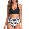 High-Waisted Halter Tie-Up Print Tankini Slimming Bikini Two-Piece Swimsuit