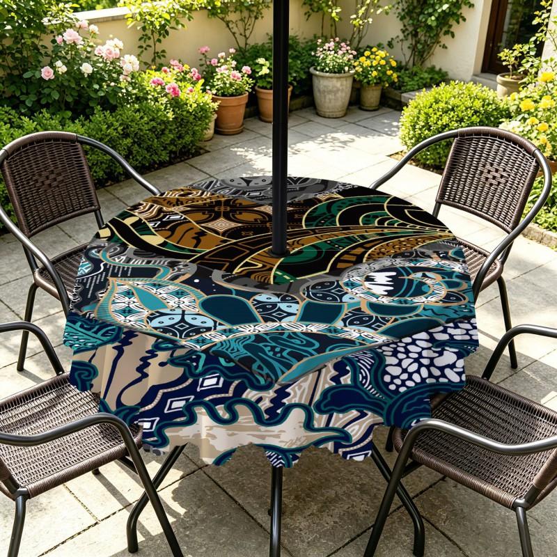 Outdoor Round Tablecloth With Umbrella Hole Patio Garden Deck Waterproof Oil Resistant Drop Cloth