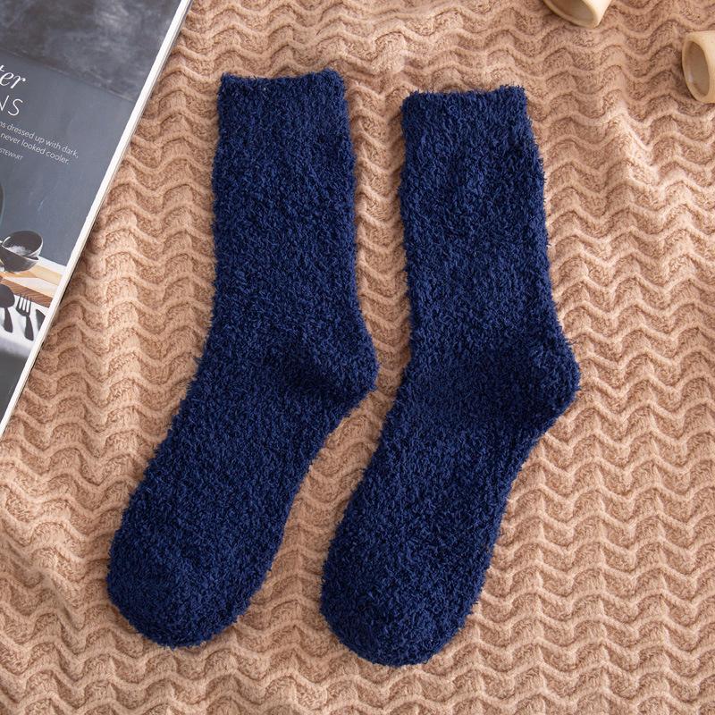 5/10 Pairs Solid Colour Men's Mid Calf Socks Autumn Winter Thickened Warm Floor Socks Home Use Non Shedding Coral Fleece Socks Comfortable