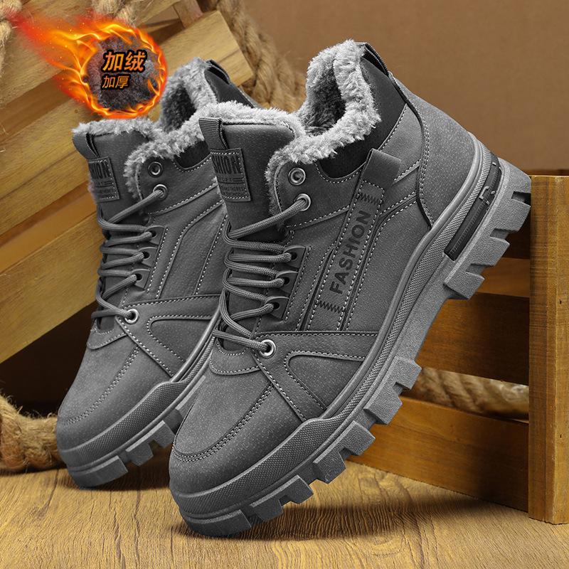 2025 winter new tooling men's shoes velvet thickened high-top cotton shoes British style warm men's Martin boots