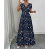 New Printed V-neck Short Sleeved Summer Dress Waist Cinching A-line Party Dresses Casual Elegant Sweet Long Dress Losoe Casual Women's Clothing