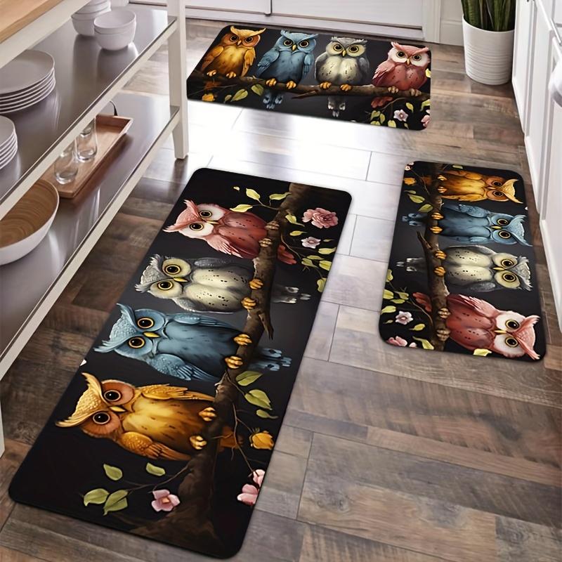 1Pcs Anti Fatigue Kitchen Rugs,  Cute Owls On The TreeWaterproof Non-Slip Thick Cushioned Kitchen Mat Heavy Duty Comfort Standing Mat for Kitchen