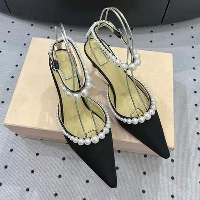 Fashion Pearl Chain Pointed-Toe Stiletto High Heels For Women 2025 Summer New French Elegant One-Shoulder Strd Elegant With A Drawstring