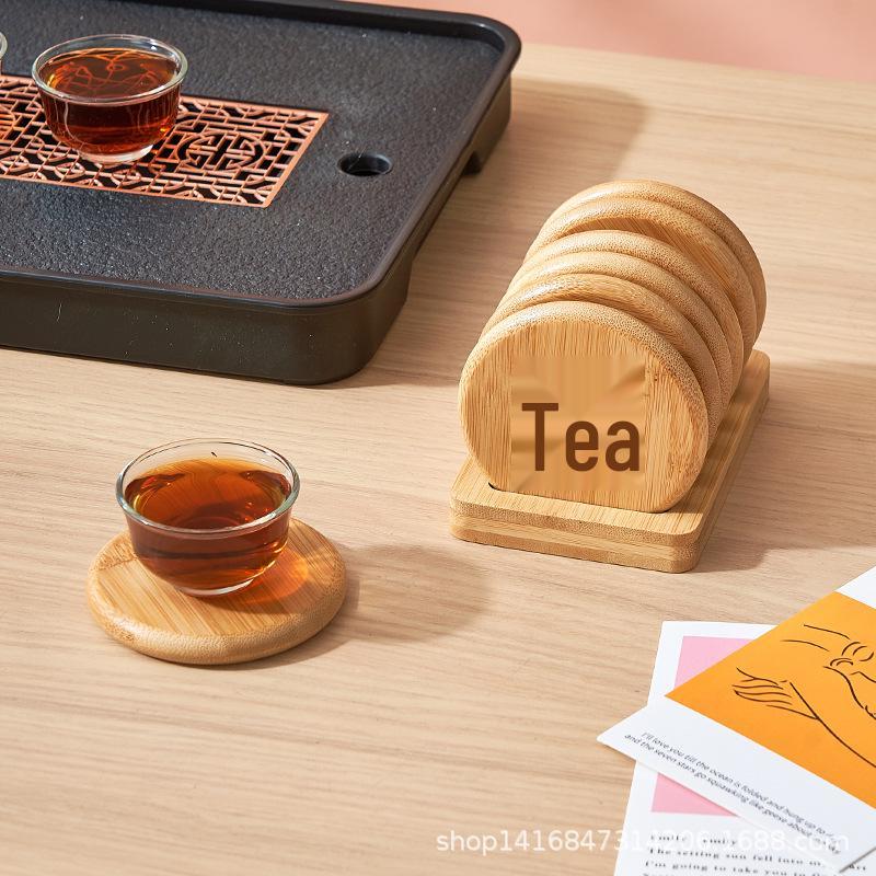 Personalized Bamboo Coaster for Tea Ceremony - Round, Heat-Resistant, Logo Engraved, Creative Water Cup Mat for Office and Gongfu Tea Tables