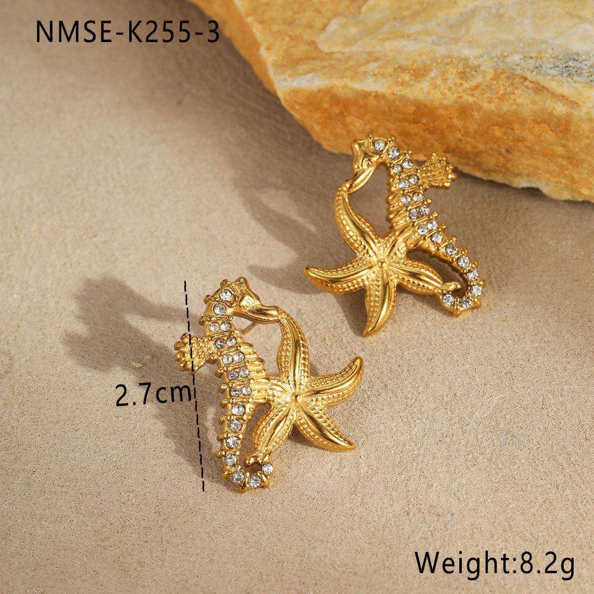 GEMCHIC Women s Summer Ocean Style Rhinestone Seahorse & Starfish Stud Earrings, Stainless Steel Heart Drop Earrings 18K