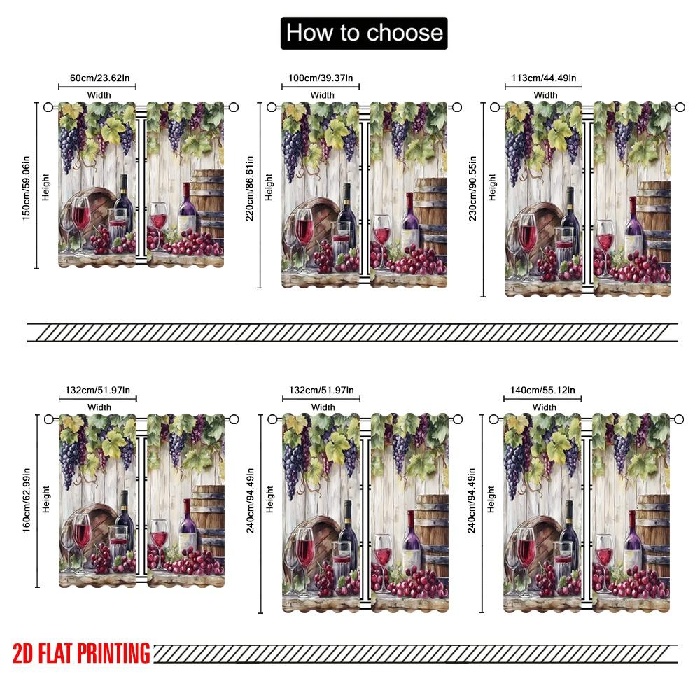 2Pcs,2D Plane Printing Popular Curtains Wine Harvest Still Polyester Woven (Without Rod) Holiday Perfect For Bedroom, Living