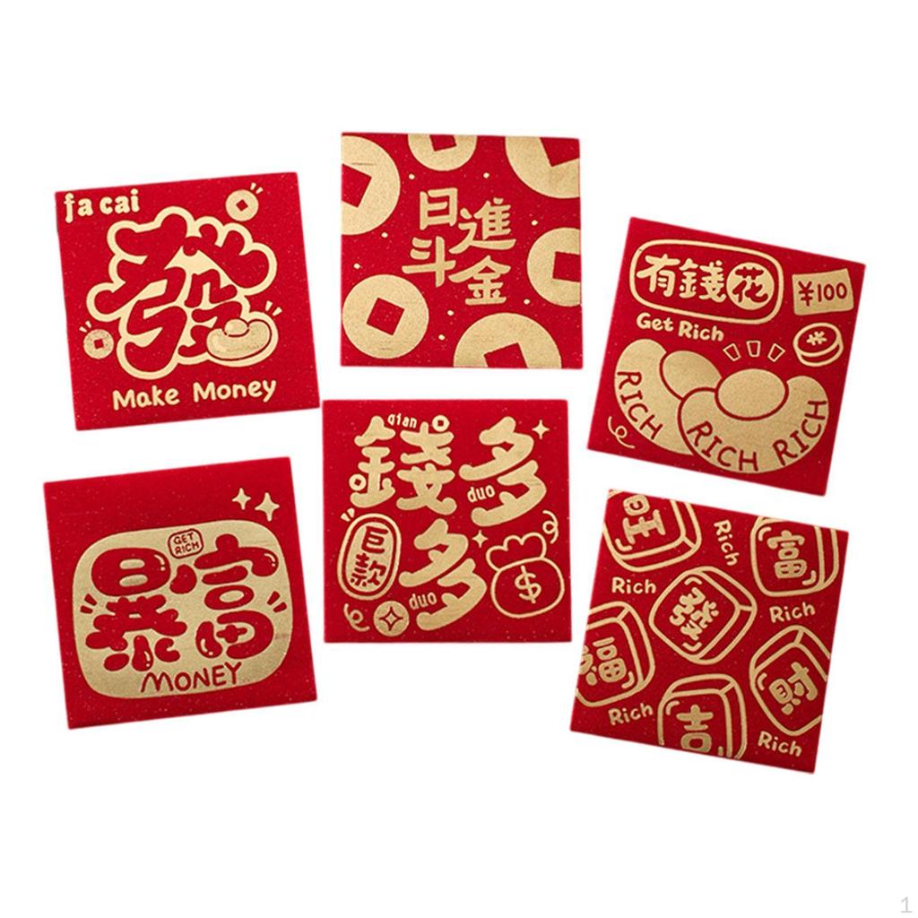 6 Pieces Chinese Red Envelopes Packets Hong Bao Spring Festival Supplies for Wedding