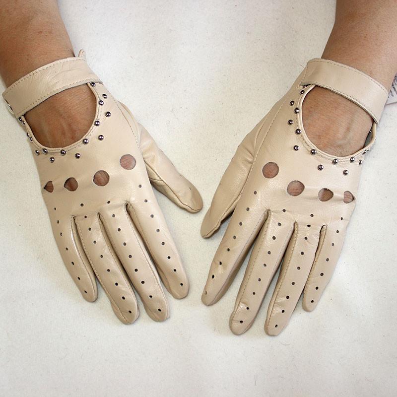 Goatskin Driving Driver Leather Gloves Women's Thin Outdoor Motorcycle Riding Fashion Hollow Rivet Spring Summer