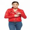 NOORA Womens Lambskin Leather Red Biker Jacket With Zipper & Pocket | Shoulder Strap | Belted Jacket |