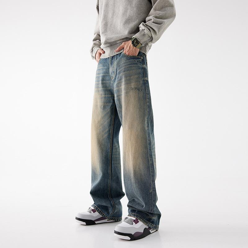 Jeans Boys American Retro High Street Loose Straight Pants Trendy Brand Street Popular Wide Leg Pants Men's and Women's