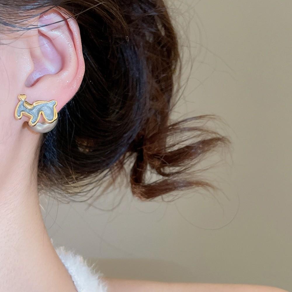Cartoon Horse Red Pony Earrings Chinese Style Horse Mascot Ear Studs  Year of Horse Gift
