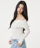UNKNOWN PLANET Ruffle Boat Neck Long Sleeve Knit Top White