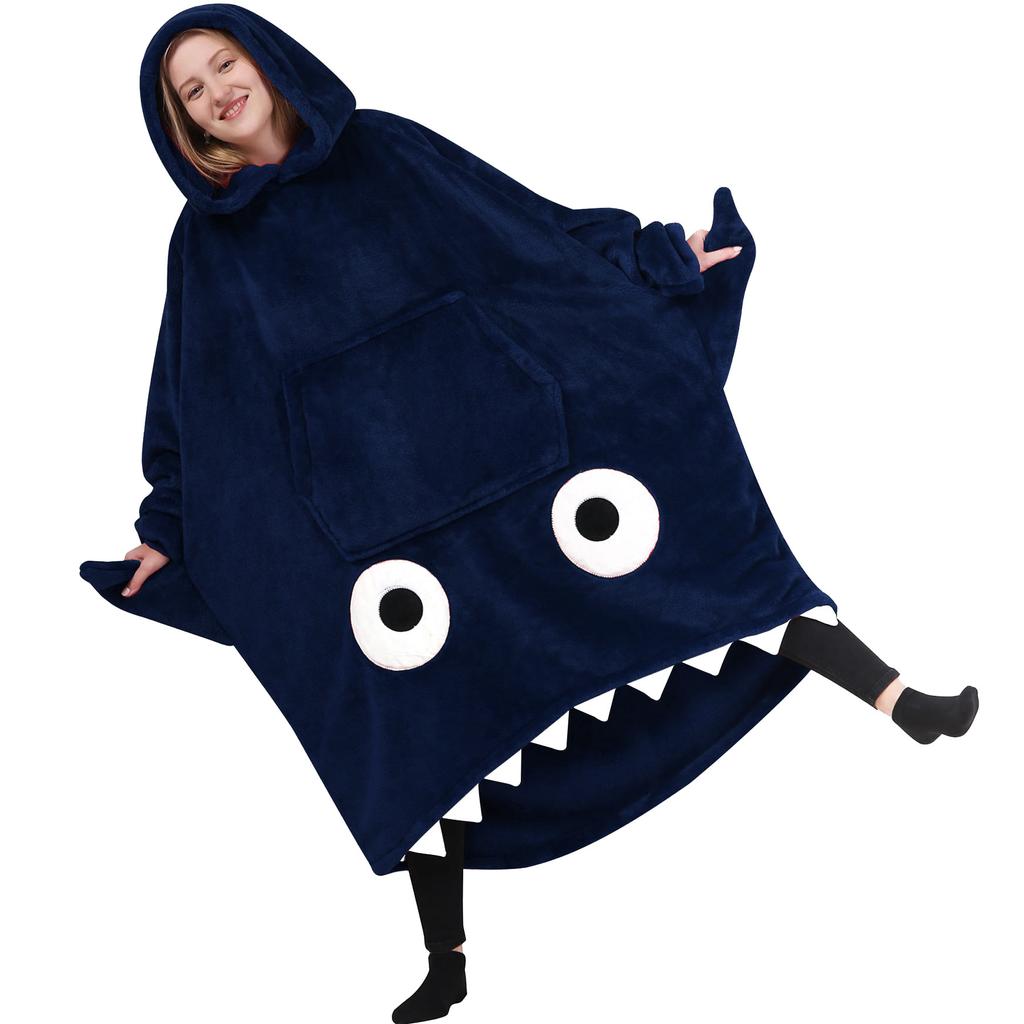 Par Roliga Tecknade Haj Pyjamas Hoodie Morgonrock Lös Ledig Varm Hemmakläder