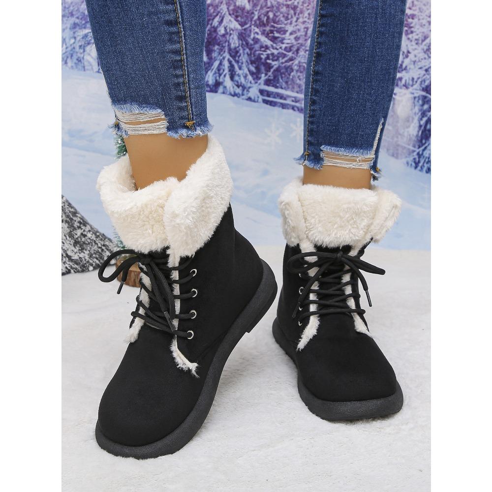 Women's Warm Winter Snow Boots,Plush Lined Platform Boots with Lace Up Closure and Fuzzy Fur,Plus Size Available