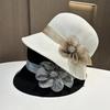 New Mesh Pearl Flower Pot Hat Breathable Cotton and Linen Knitted Bucket Hat Women's Summer Versatile Sunshade Cool Hat
