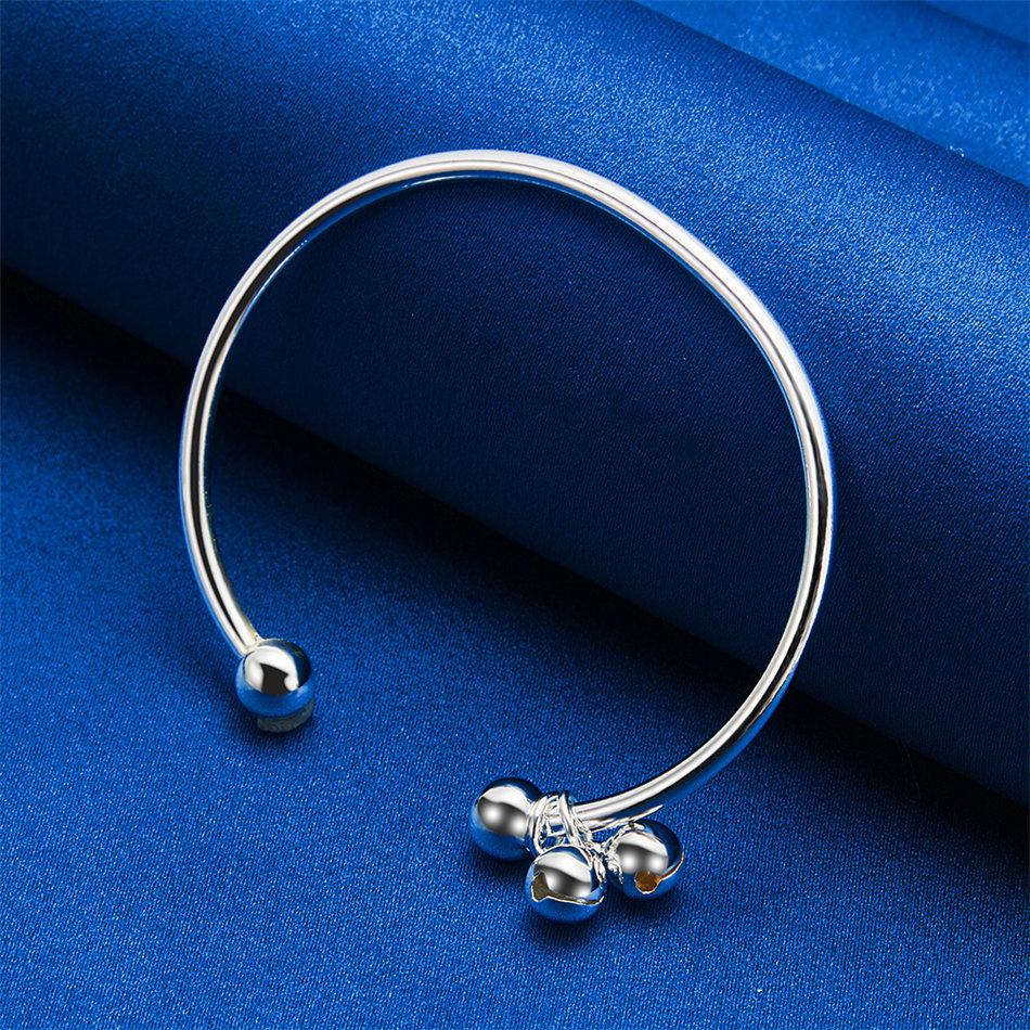 Charming 925 Sterling Silver Delicate Round Bead Open Bangle for Women, Fashionable Wedding Party Accessories