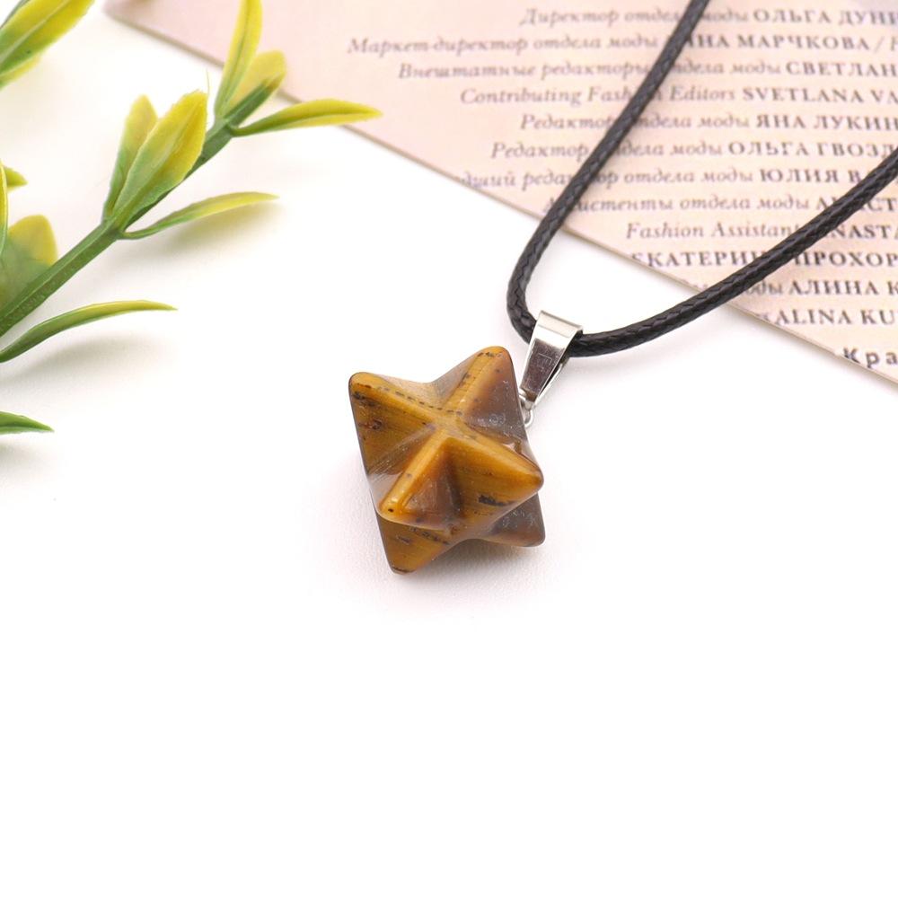 Natural Stone Crystal Agate, Large 24Mm Kabar Star Amethyst Pendant, Geometric Hexagram Necklace N757.