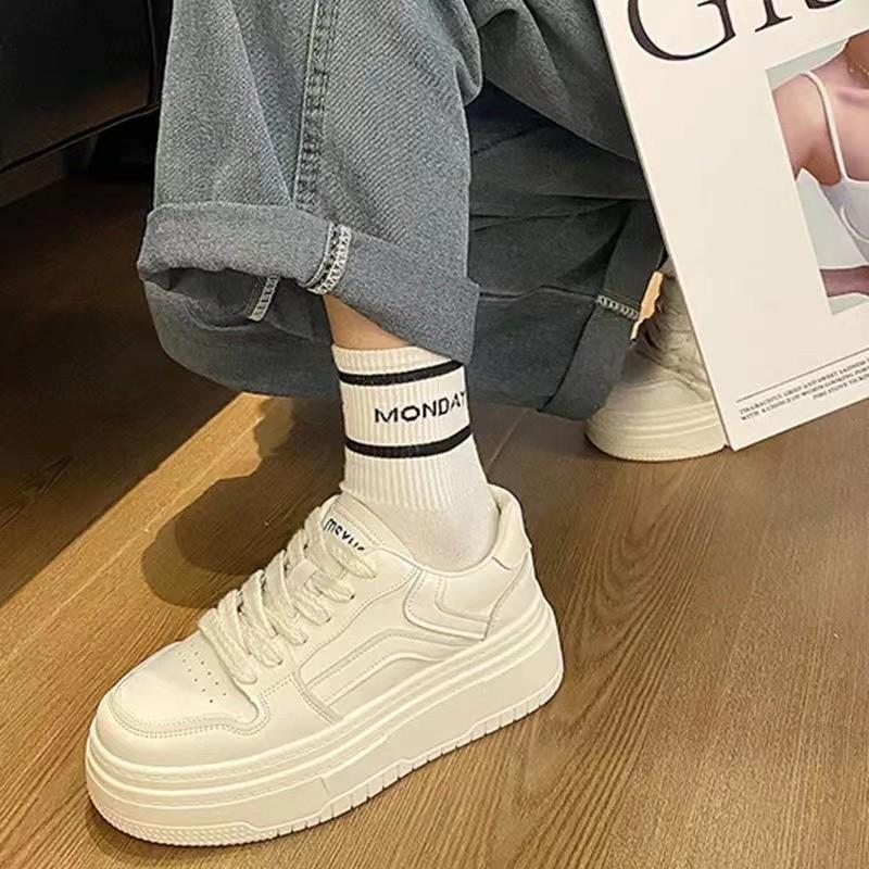 22 spring and autumn new student shoes casual sports thick baseplate shoes solid color 35 белый