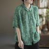 Plus Size Dames Zomer Losse Pasvorm Slankmakend Katoen Linnen Blouse met Knopen Bedrukt Patroon Casual Mode Kleding