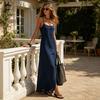 Women's Sleeveless Maxi Dress, Square Neck Spaghetti Strap Casual Long Dress, Summer Slit Beach Vacation Sundress