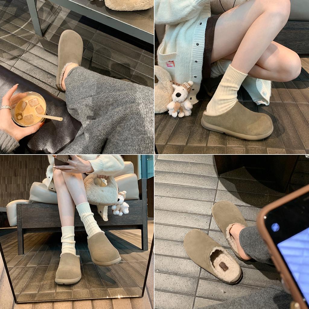 [FanGui] Wool small potatoes~ Baotou inner height increase Birkenstock fluffy slippers women's loafers cotton shoes
