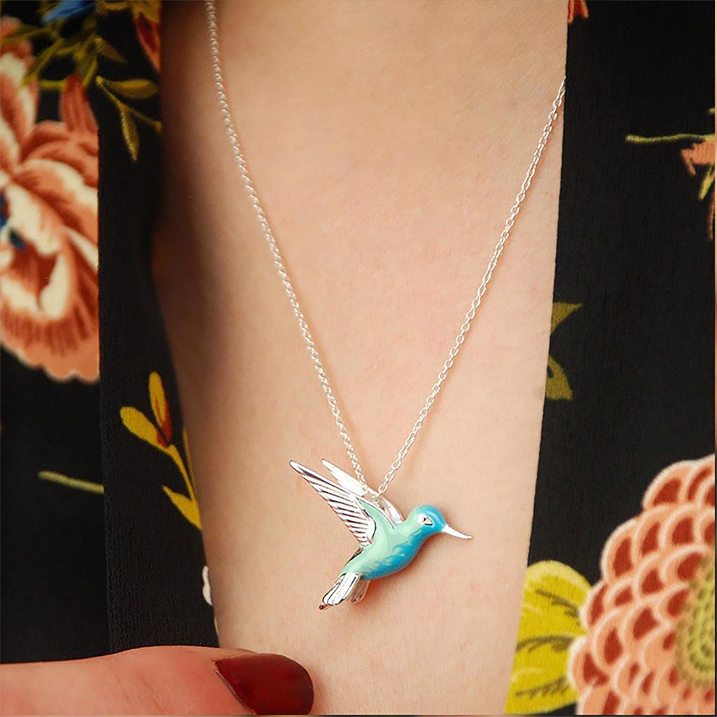 New Arrival Fashion Blue Drop Oil Hummingbird Bird Pendant Necklaces