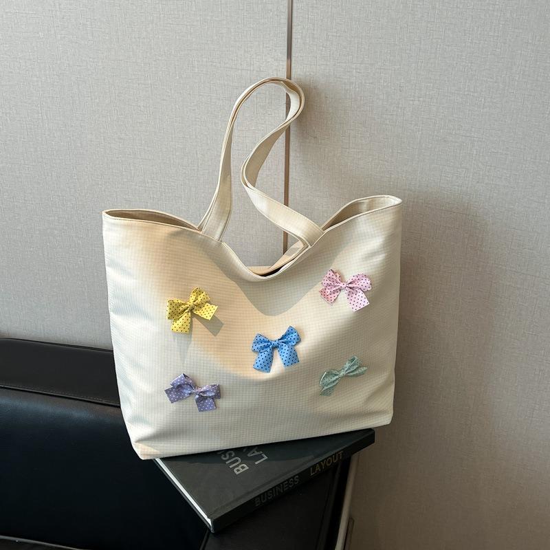 Bow Shoulder Bag Spring and Summer New Fashion Casual Canvas Bag Large Capacity Class Tote Women's Bag