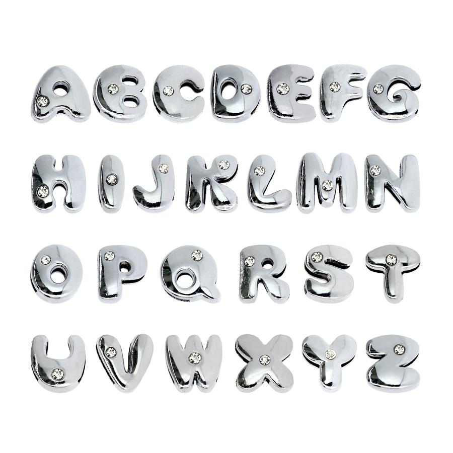 170pcs 8mm Silver Color Fat Slide Letter Charms Slider Alphabet A-Z For Leather Mesh Bracelet Keychain Necklace Jewelry Making