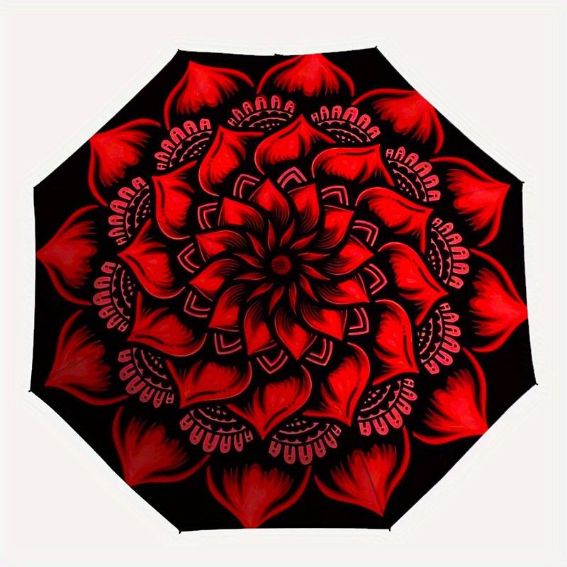 1pc Red Lotus Mandala Design Umbrella with Plastic Handle,Suitable for All Seasons Home Travel Outdoor UmbrellaM1251