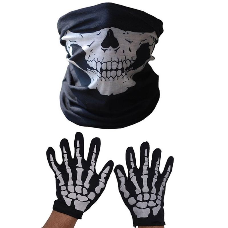 Skeleton Gloves Skull Face Mask for Adult Men Costume Halloween Party Cosplay