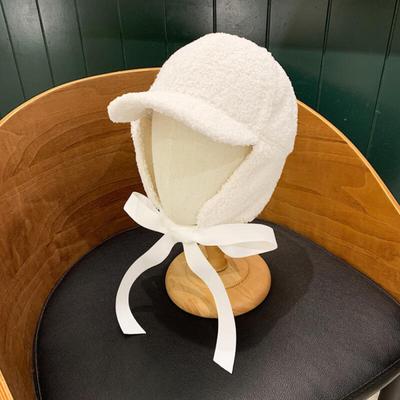 Chapeau à Oreillettes avec Ruban (blanc) Bonnet d'hiver pour femme
