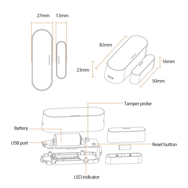 NEO Graffiti ZigBee Smart Door/Window Anti-theft Sensor with USB-Powered Lithium Battery, Anti-tamper Magnetic Detector