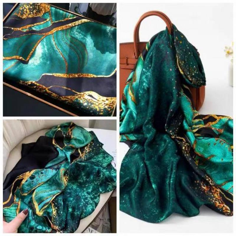 

Весенне-летний тонкий шелковый шарф, высококачественный длинный шарф с принтом, новый атласный дорожный солнцезащитный шарф, плащ в национальном стиле