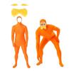 Xiaobudian Face Open Halloween Costume, Unisex Full Body Orange Bodysuit with Beard Eyebrows for Men Women, Adult Stretchy Cosplay Jumpsuit Party