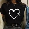 Personalized Creative Airplane Heart Pattern Printed T-Shirt Women's Fashion Shirt Casual Outdoor Women's Round Neck Short Sleev