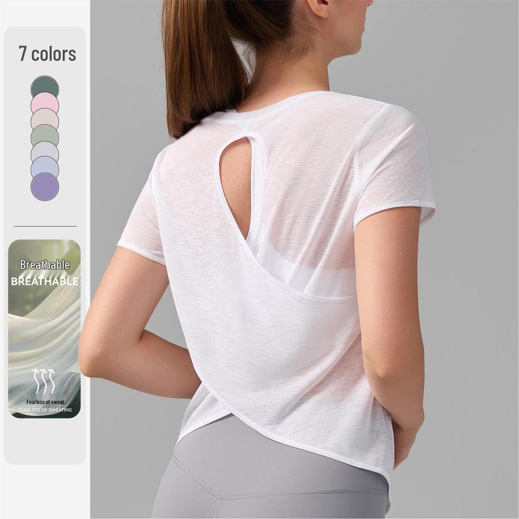 T-shirt da Yoga da Donna Traspirante con Schiena Vuota - Manica Corta Leggera per Danza, Fitness e Corsa