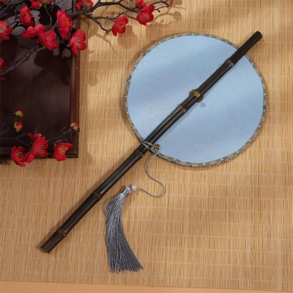 Retro Ancient Style Chinese Bamboo Waist Fan Rollable Foldable Long Handle Fan Decorative Cooling Group Fan Hanfu