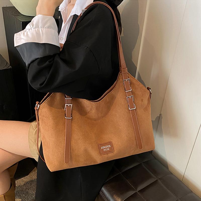 Zamszowe torby tote damskie Duża pojemność Codzienne Wszechstronne Listonoszki Jesień Zima Vintage Proste Torby na zakupy