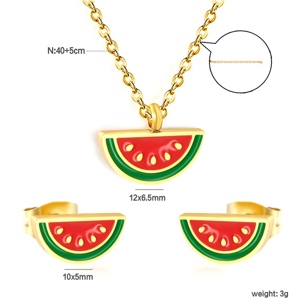 Sweet Strawberry Fruit Drip Oil Necklace Earrings Jewelry Set Cute Gift For Women Girls
