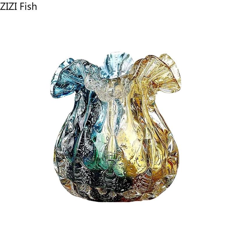 Colorful Flower Edge Glass Vase Hydroponics Plant Pots Table Decoration Flowers Arrangement Floral Vase Room Aesthetic Decor