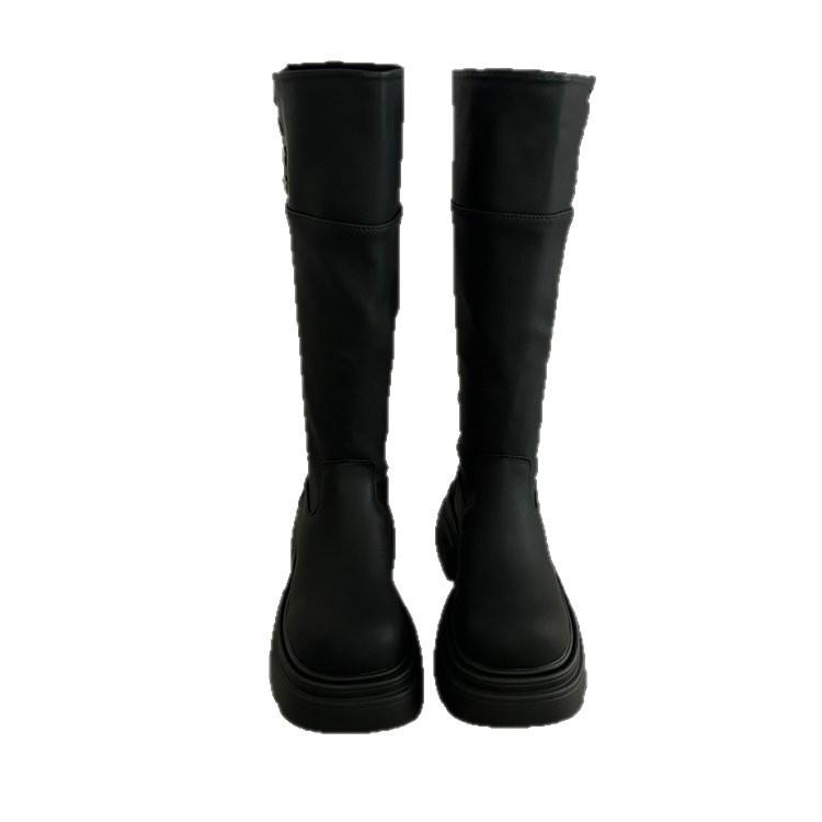 Genuine leather~ Jiaoyu pleated piled boots can be folded twice, brown long boots, thick heels and thick soles, but knee knight boots.