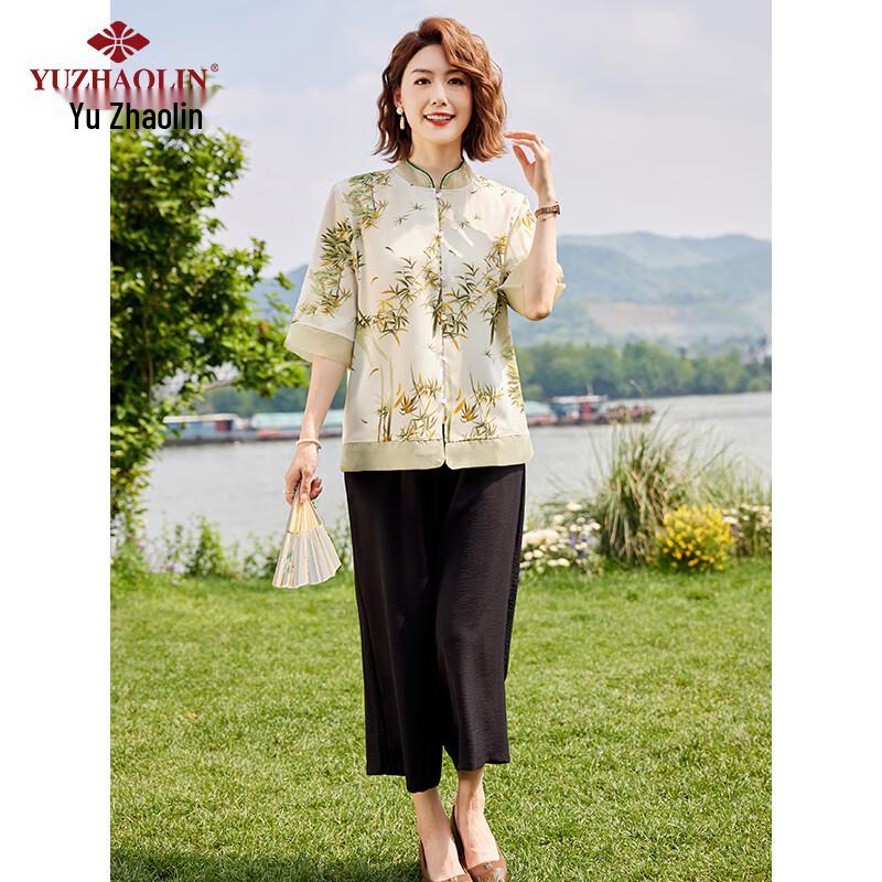 Yuzhaolin Women's Chinese Style 3/4 Sleeve Chiffon Top & Shorts Set