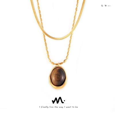 Maillard Style Rice Bead Necklace with Tiger Eye Stone Pendant