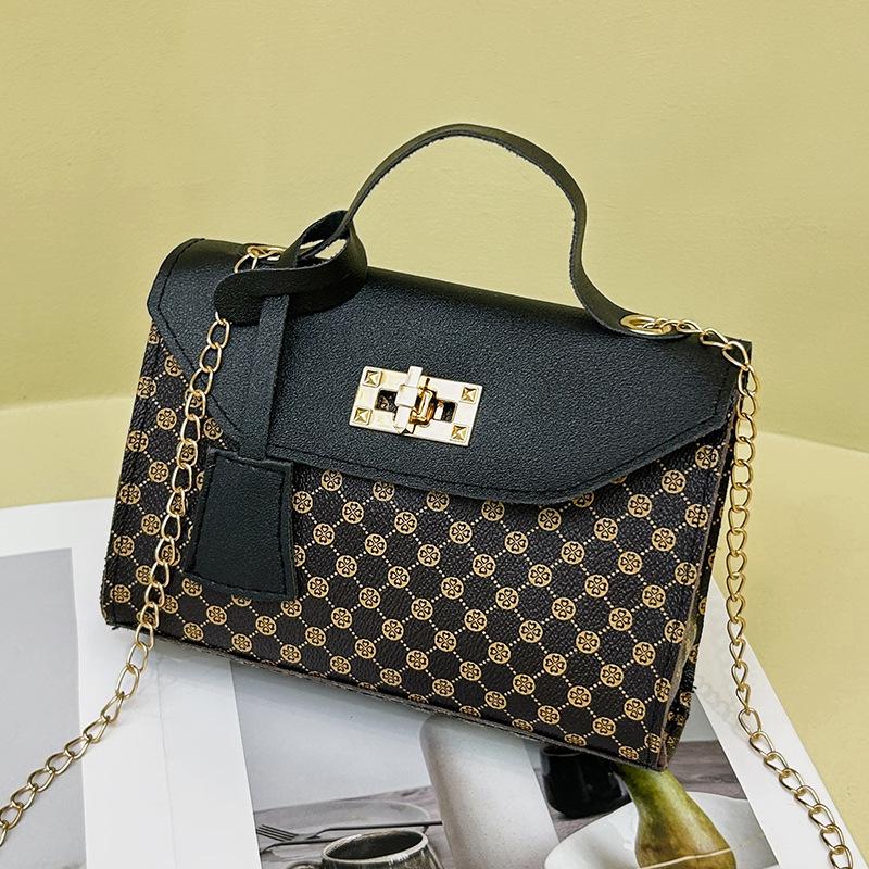 

Fashion handbag autumn new bag printed small square bag chain bag messenger bag 19*6*13cm чорний